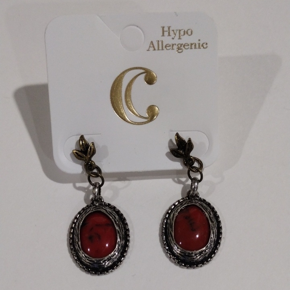 Dainty Dual tones Red Hypoallergenic 1.75" Drop Dangle Earrings, Women's Jewelry